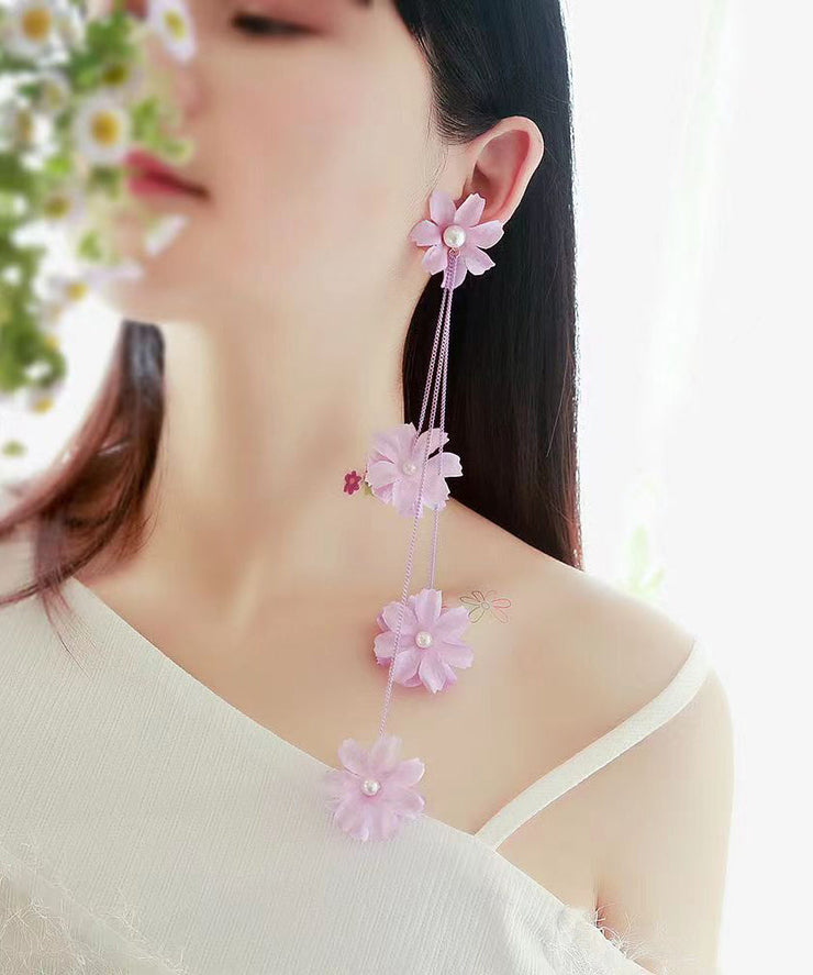 Stylish Red Sterling Silver Little Daisy Drop Earrings