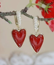 Stylish Red Sterling Silver Overgild Zircon Love Drip Glaze Drop Earrings