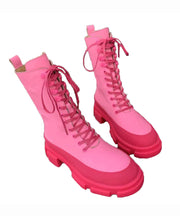 Stylish Rose Cross Strap Rivet Splicing Chunky Boots