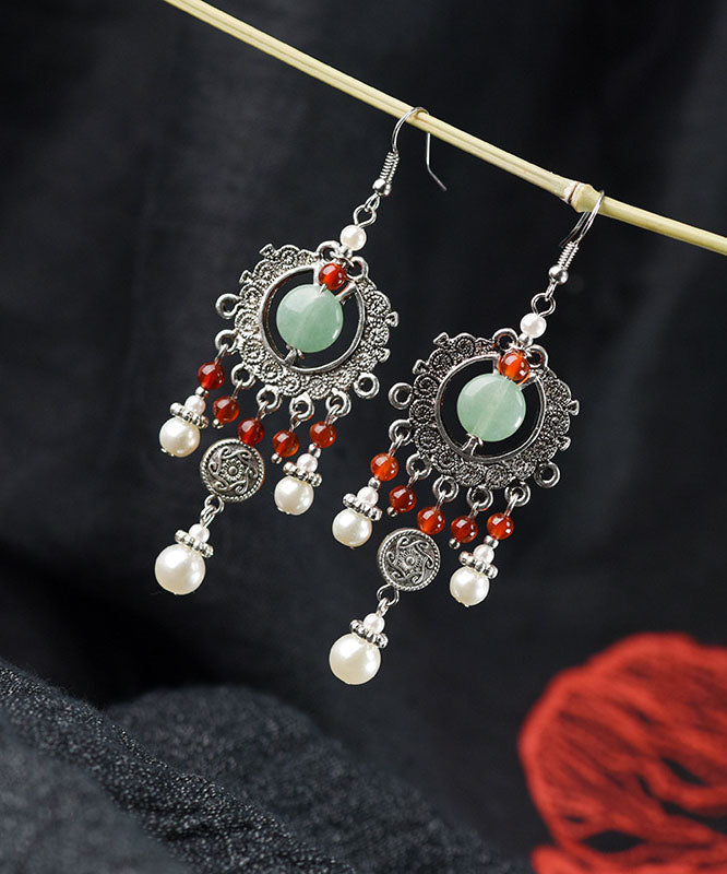 Stylish Silk Sterling Silver Alloy Jade Agate Drop Earrings