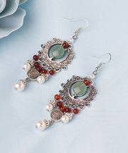 Stylish Silk Sterling Silver Alloy Jade Agate Drop Earrings