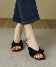 Stylish Splicing High Heel Blue Suede Slide Sandals Bow Peep Toe