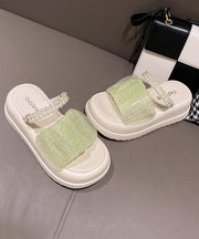 Stylish Splicing Platform Slide Sandals Peep Toe Green Tulle Nail Bead