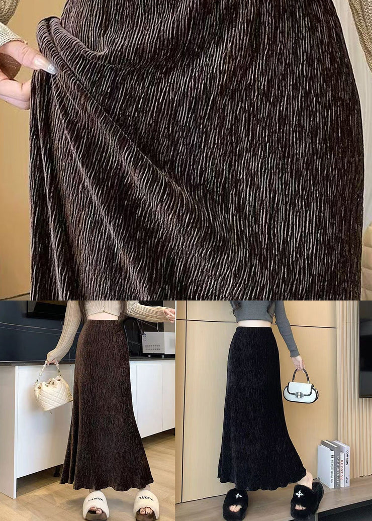 Stylish Versatile Coffee High Waist Velour Fish Tail Skirt Spring