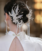 Stylish White Acrylic Lace Pearl Tassel Hairpin