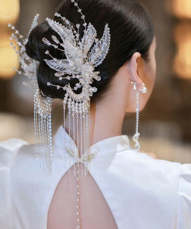 Stylish White Acrylic Lace Pearl Tassel Hairpin