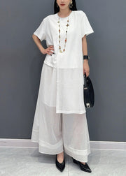 Stylish White Asymmetrical Patchwork Cotton Two Pieces Set Summer