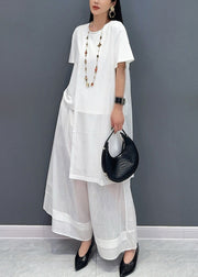 Stylish White Asymmetrical Patchwork Cotton Two Pieces Set Summer