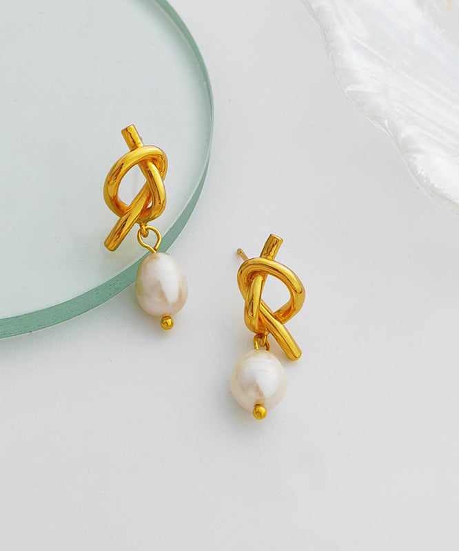 Stylish White Copper Gold Plated Pearl Drop Earrings