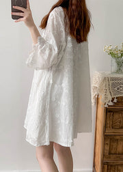 Stylish White Oversized Stereoscopic Floral Cotton Vacation Dress Summer