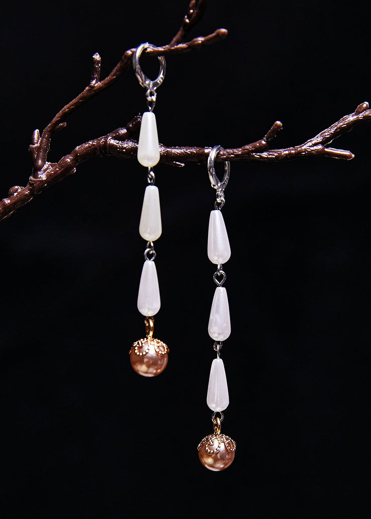 Stylish White Pearl Tassels Long Drop Earrings