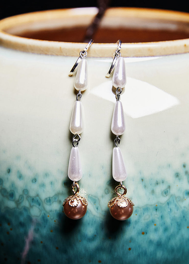 Stylish White Pearl Tassels Long Drop Earrings