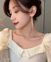 Stylish White Sterling Silver Alloy Pearl Tassel Drop Earrings