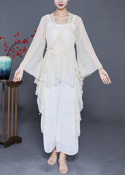 Stylish White V Neck Lace Up Flare Sleeve Chiffon Top Summer