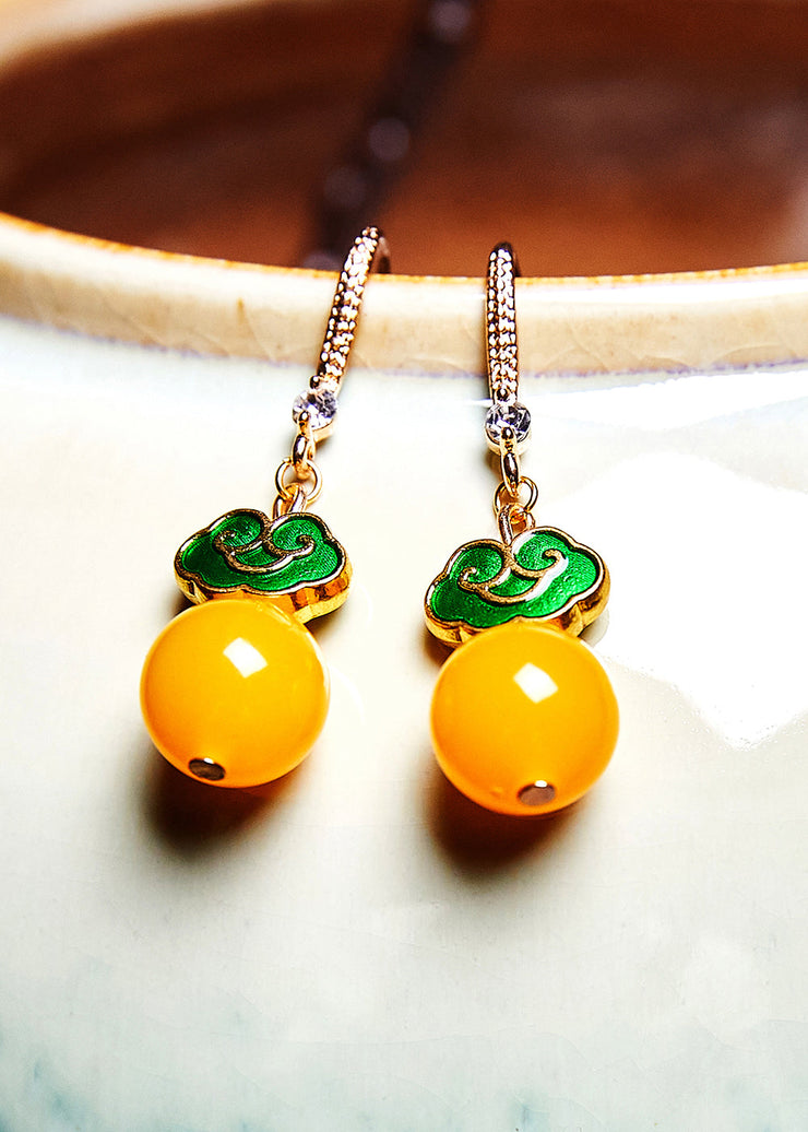 Stylish Yellow Beeswax 925 Silver Drop Earrings