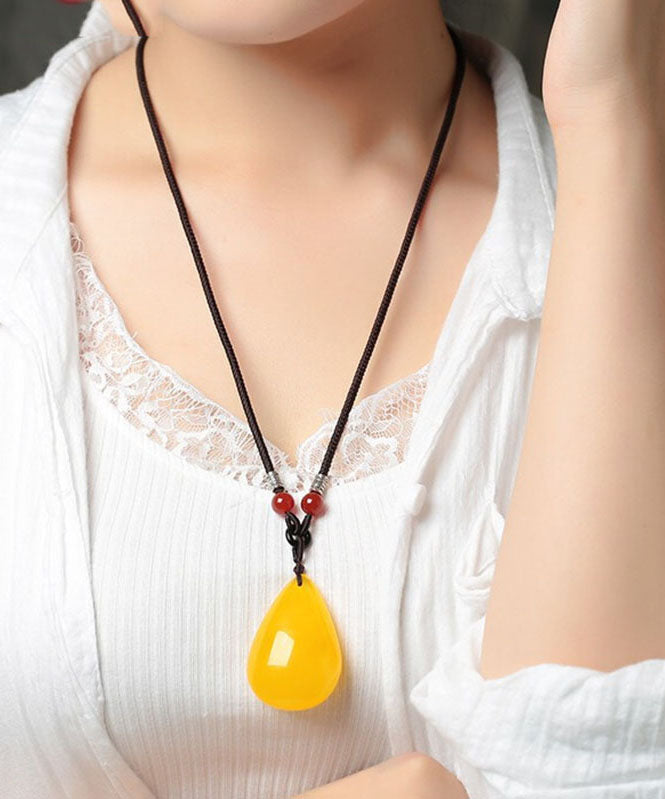 Stylish Yellow Hand Knitting Beeswax Water Drop Pendant Necklace