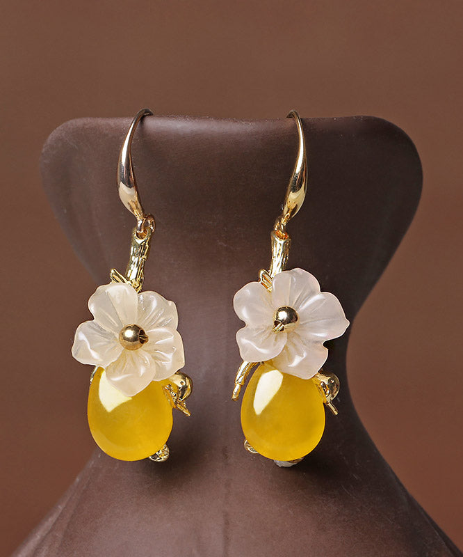 Stylish Yellow Overgild Synthetic Flower Drip Drop Earrings