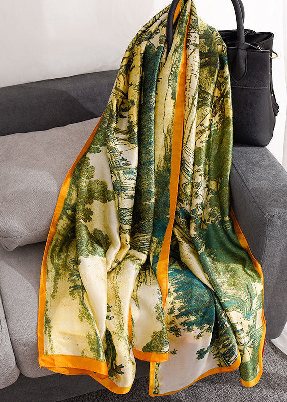 Stylish Yellow Print Silk Scarf Shawl