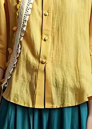 Stylish Yellow Stand Collar Patchwork Linen Tops Summer