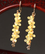 Stylish Yellow Sterling Silver Pearl Floral Drop Earrings