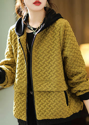 Stylish Yellow Zippered Patchwork Hooded Coats Fall