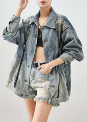 Stylish Zip Up Patchwork Denim Coats Fall