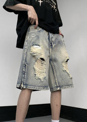 Stylish Zippered Hole High Waist Denim Mens Shorts Summer