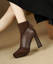 Stylish Zippered Splicing High Heel Boots Black Suede