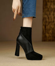 Stylish Zippered Splicing High Heel Boots Black Suede