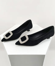 Stylish Zircon Splicing Black Suede Kitten Heel