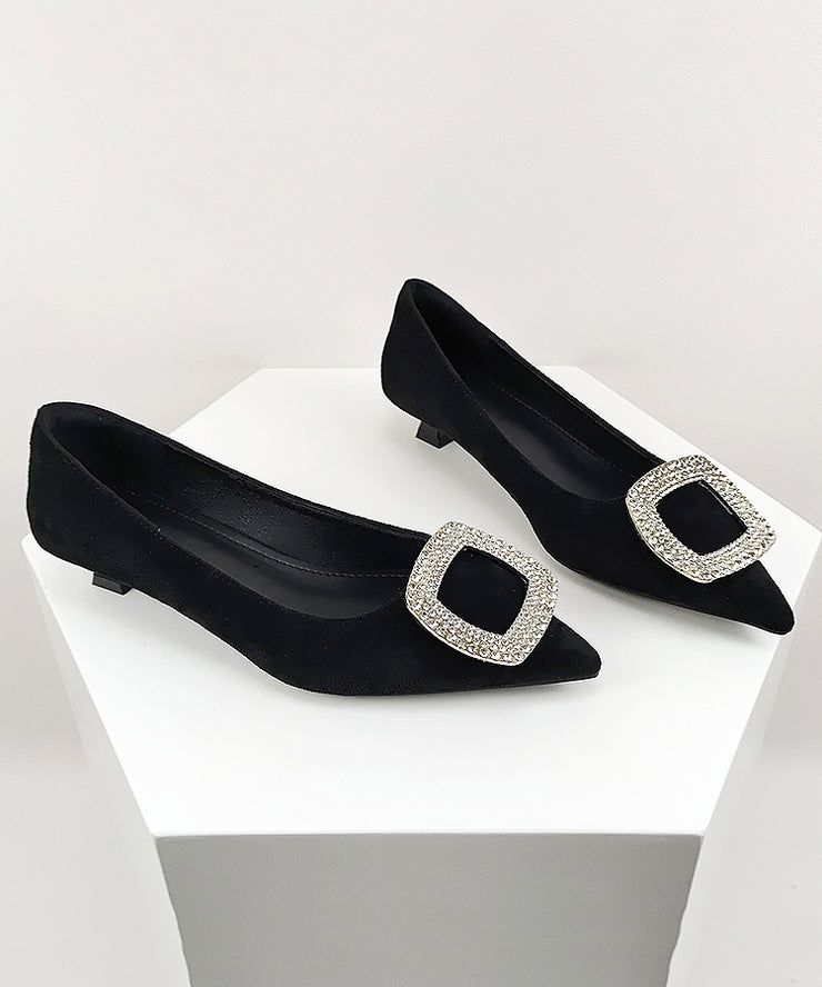 Stylish Zircon Splicing Black Suede Kitten Heel