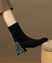 Stylish Zircon Splicing Chunky Boots Black Suede