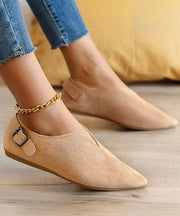 Suede Khaki Women Splicing Flat Shoes For Pointed Toe