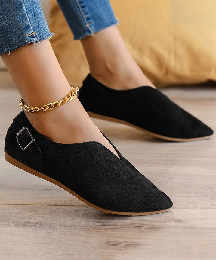 Suede Khaki Women Splicing Flat Shoes For Pointed Toe