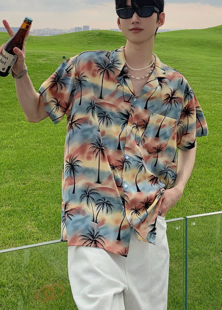 Summer Coconut Print Vacation Style Short Sleeved Men Shirt