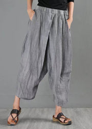 Summer New Grey Elastic Waist Loose Linen Harlen Pants