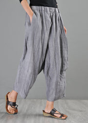 Summer New Grey Elastic Waist Loose Linen Harlen Pants