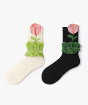 Summer Thin Wrinkled Jacquard Patterned Mid Calf Socks