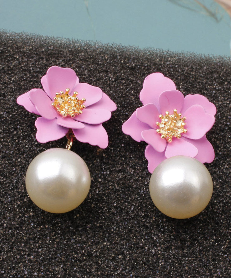 Temperament Female Fashion Yellow Metal Imitation Pearl Jewelry Drop Earrings