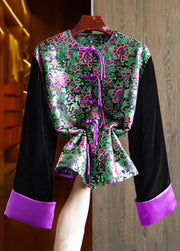 Top Quality Black Embroideried Button Patchwork Silk Velour Parka Winter