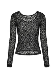 Trendy Sexy Black Bead Chain Linked Lace Top Fall