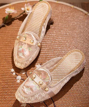 Tulle Embroideried Nail Bead Splicing Pink Elegant Slide Sandals