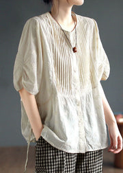 Unique Apricot Hollow Out Embroideried Wrinkled Patchwork Cotton Top Summer