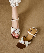 Unique Beige Splicing Buckle Strap Chunky Sandals