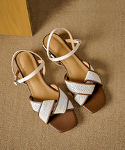 Unique Beige Splicing Buckle Strap Chunky Sandals