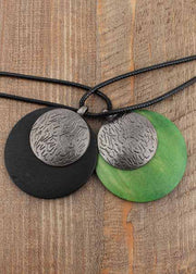 Unique Black Alloy Faux Leather Circular Pendant Necklace