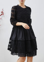 Unique Black Embroidered Floral Tulle Mid Dresses Summer