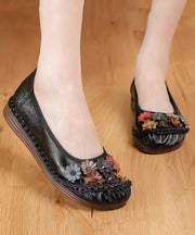 Unique Black Flower Splicing Flat Shoes