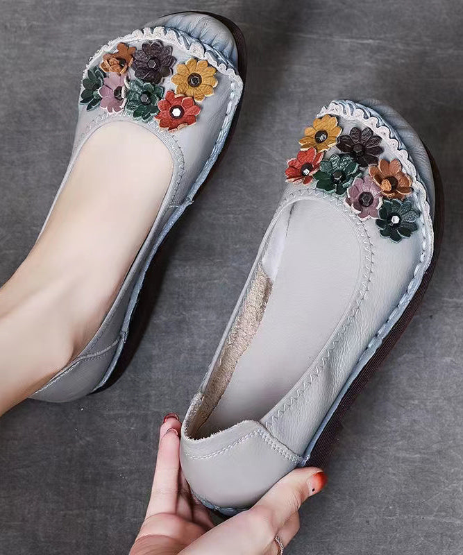 Unique Black Flower Splicing Flat Shoes