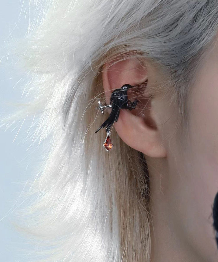 Unique Black Metal Alloy Crystal Bird Drop Earrings